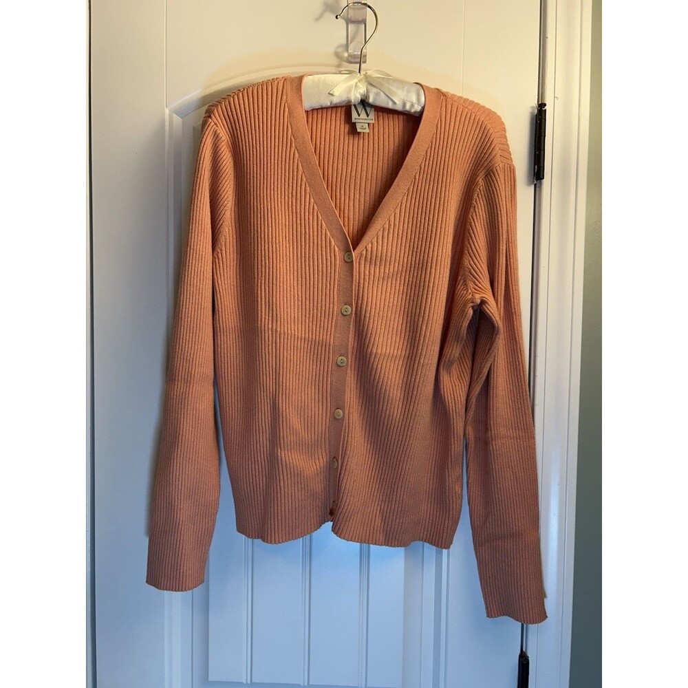 Worthington Peach Ribbed Button Front Cardigan Sweater Women’s 1X Soft Chic - Picture 2 of 13